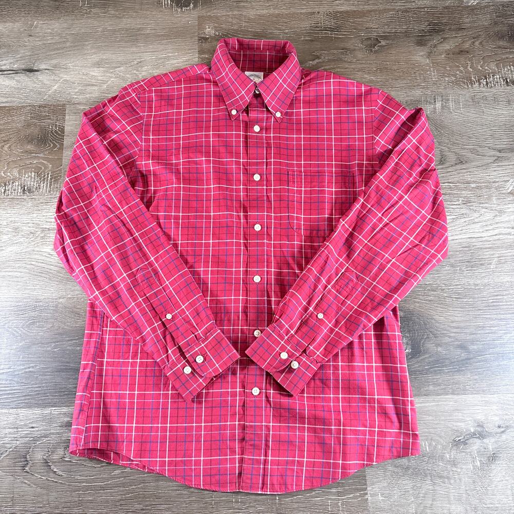 Brooks Brothers 1818 Regent Fit Red Plaid‎ Long Sleeve Button Down Shirt Size M